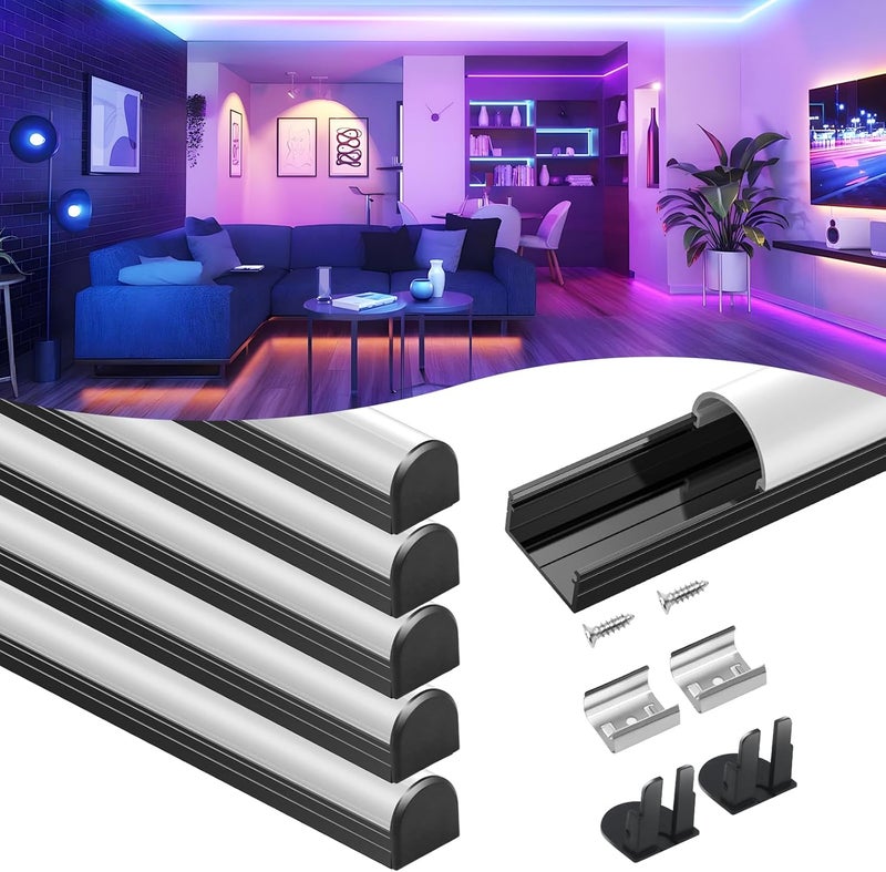 VST 6Pack 3.3FT/1M Excellent Spotless LED Channel System with Milky White Cover Black Aluminum U Shape LED Channel for LED Strip Lights - Image 1